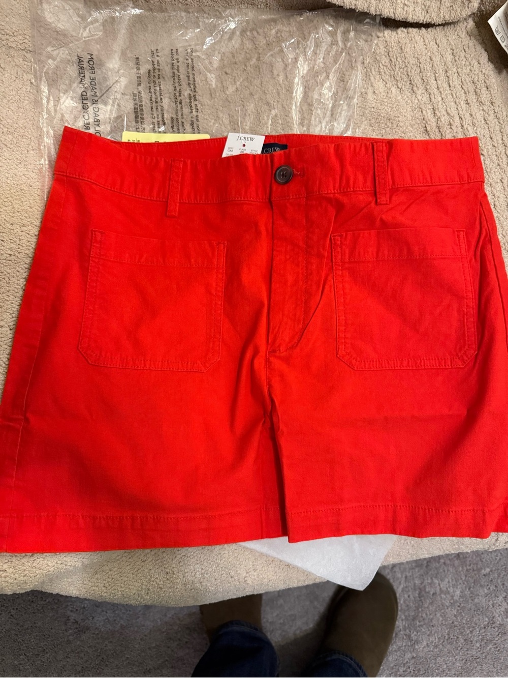 J. Crew Men’s Bright Red Flat-Front Cotton Shorts